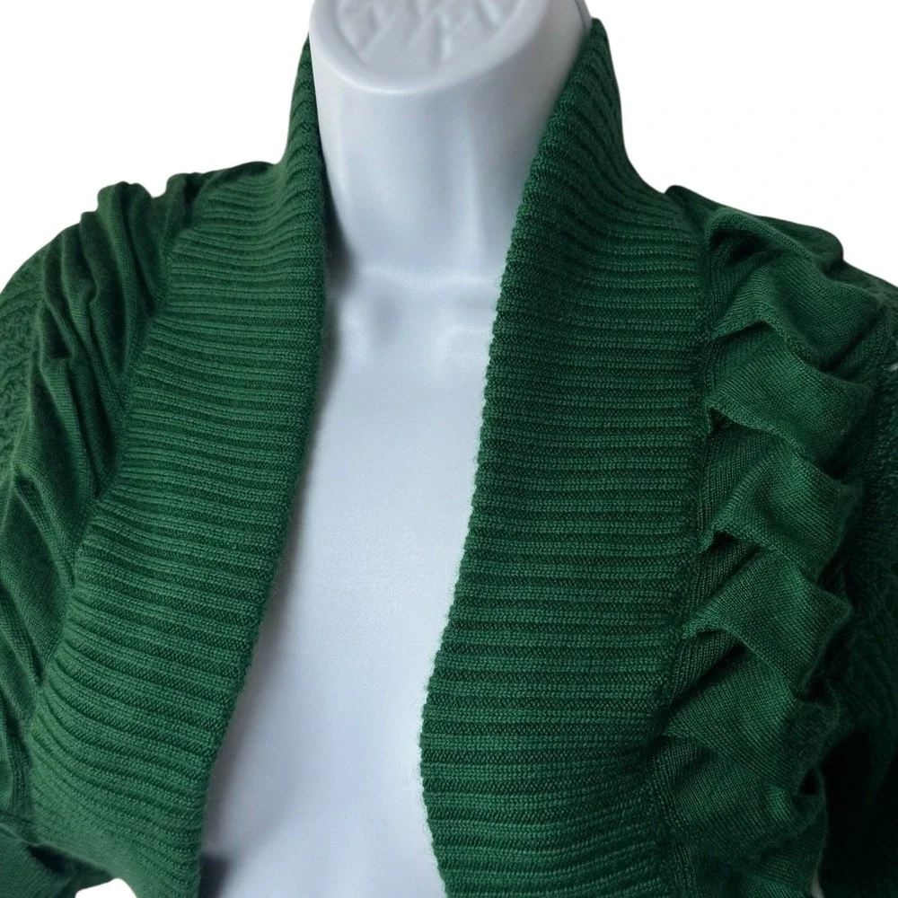 Oscar De La Renta Forest Green Silk‎ Cashmere Crop Cardigan Luxury Old Money L